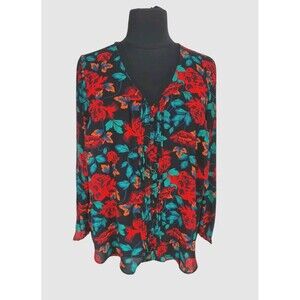 TORRID Women Tunic Floral Top Plus Size 2X Faux Button Up Elastic Long SLV 105A
